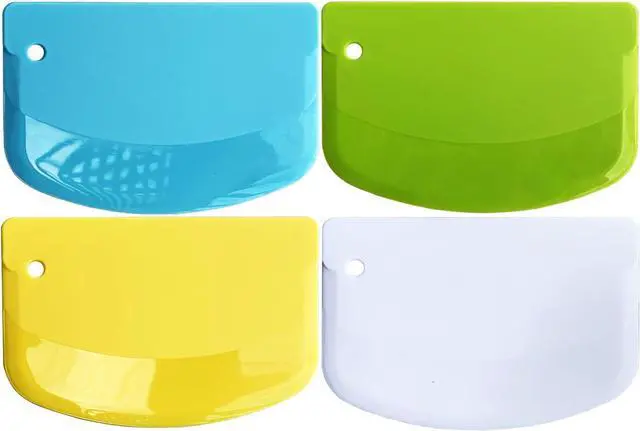 Main image of Hard Bench Scraper 4 PCs PP Plastic Dough Scraper Food Scraper | Bowl Scraper,BPA Free Food-Safe,Multipurpose,Dough Cutter for Pastry Bake Cake Pizza,Bread Making, White, Green, Yellow, Blue