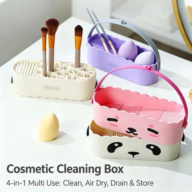 Alt view image 5 of 7 - Makeup Brush Cleaner Mat Upgraded 4 in 1 Silicone Makeup Brush Cleaner Bowl Cosmetic Brushes Cleaning Tool Organizer for Storage and Air Drying (Purple)