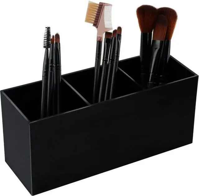 Main image of Weiai Black Makeup Brush Holder Organizer, 3 Slot Acrylic Cosmetics Brushes Storage Solution