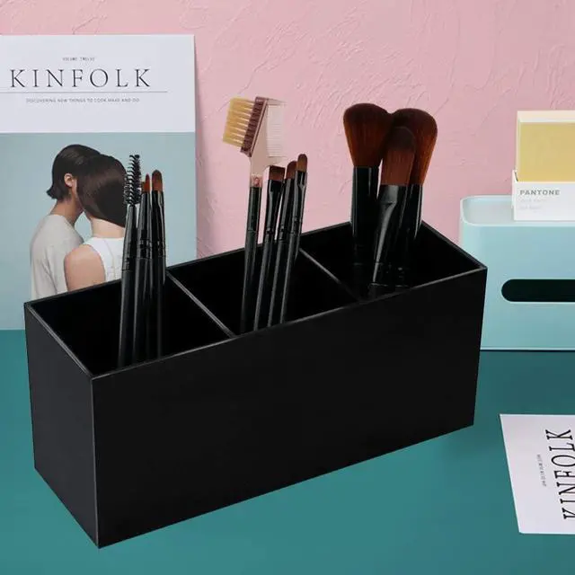 Alt view image 5 of 7 - Weiai Black Makeup Brush Holder Organizer, 3 Slot Acrylic Cosmetics Brushes Storage Solution