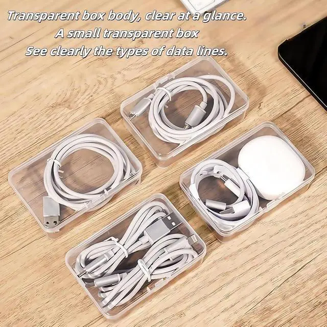 Alt view image 7 of 7 - 7 Grid Clear Cable Organizer Box with Switch for Desktop Cord Storage | Office desktop use, home wire sorting, stationery storage, detachable dividers, tidy cable arrangement