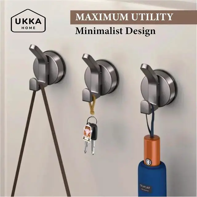 Alt view image 6 of 7 - Suction Cup DUAL Hooks for Shower, Bathroom, Kitchen, Outdoor, Office, Home, Glass, Tile. Reusable, ABS Plastic, Rustproof, No Drill. Hang Towel, Robe, Loofah, Sponge, Coat (2, Gray)