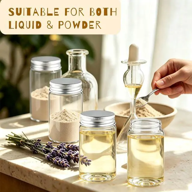 Alt view image 4 of 6 - Cositina 12 Pack 95ml/3.2oz Glass Bottle Empty Transparent Sealed Jars with Aluminium Silver Screw Cap for Home Kitchen Storage Outdoor Garden Party Arts Crafts Decoration