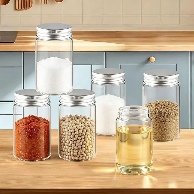 Alt view image 5 of 6 - Cositina 12 Pack 95ml/3.2oz Glass Bottle Empty Transparent Sealed Jars with Aluminium Silver Screw Cap for Home Kitchen Storage Outdoor Garden Party Arts Crafts Decoration