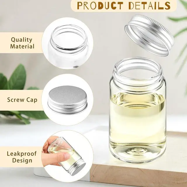 Alt view image 3 of 6 - Cositina 12 Pack 95ml/3.2oz Glass Bottle Empty Transparent Sealed Jars with Aluminium Silver Screw Cap for Home Kitchen Storage Outdoor Garden Party Arts Crafts Decoration