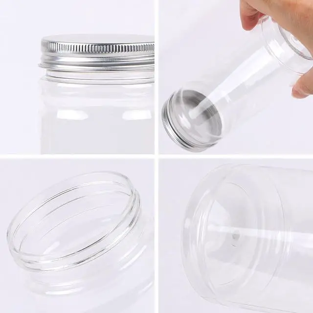 Alt view image 3 of 5 - CABAX 12oz Clear Plastic Jars with Silver Lids, 350ml Round Food Storage Containers for Dry Goods, Cereals, Spices and More for Home Kitchen Storage, Pack of 2