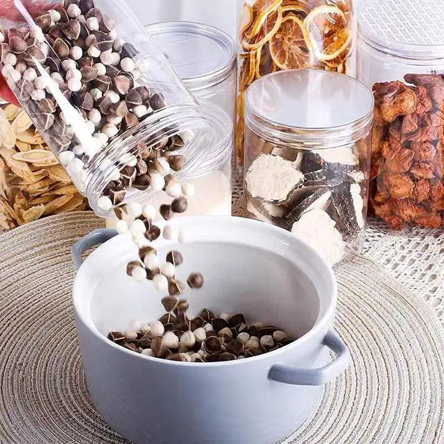 Alt view image 4 of 5 - CABAX 12oz Clear Plastic Jars with Silver Lids, 350ml Round Food Storage Containers for Dry Goods, Cereals, Spices and More for Home Kitchen Storage, Pack of 2