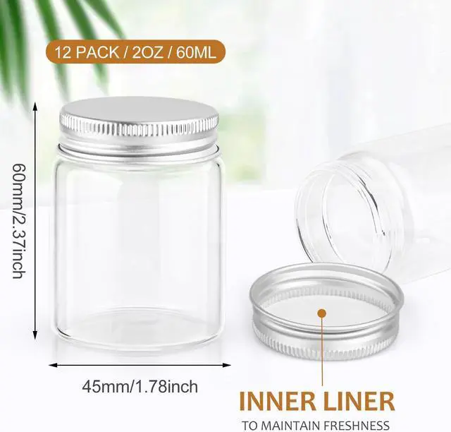 Alt view image 3 of 7 - 12 Pack 2Ounces Glass Jars with Lids,Clear Mini Mason Jars Glass Jars with Aluminum Airtight Lids Round Canning Storage Jars Containers for Essential Oils,Cream,Powders,Ointments,Herbs,Art Craft