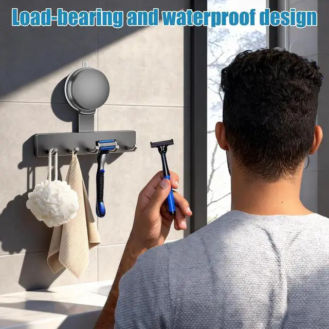 Alt view image 4 of 7 - 2PCS Suction Cup Razor Holder, Suction Cup Holder for Shower Wall, Removable and Reusable Vacuum Shower Hooks for Towel Loofah Shaver, No-Drill Bathroom Kitchen Shaver Holder, Gray