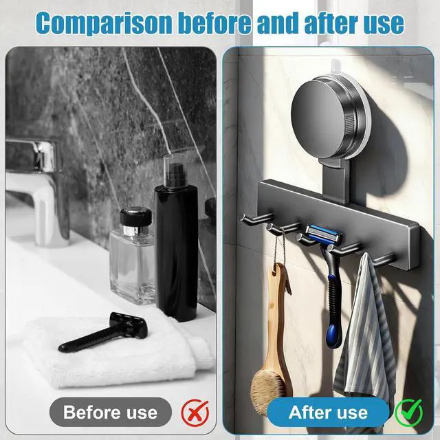 Alt view image 5 of 7 - 2PCS Suction Cup Razor Holder, Suction Cup Holder for Shower Wall, Removable and Reusable Vacuum Shower Hooks for Towel Loofah Shaver, No-Drill Bathroom Kitchen Shaver Holder, Gray