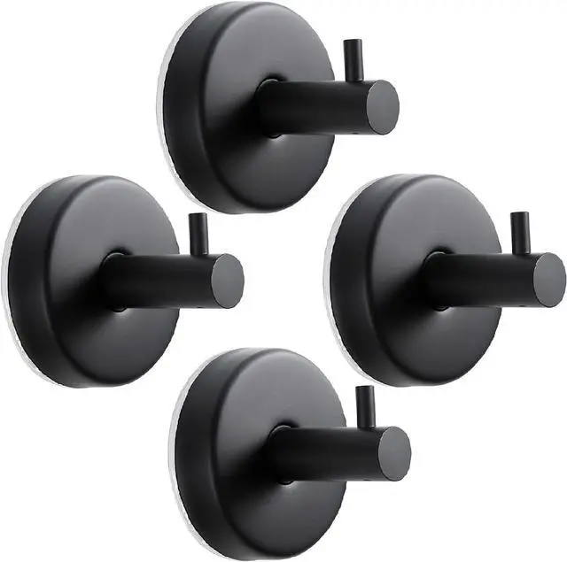 Main image of Suction Cup Hooks for Shower, 4 Pack Black Stainless Steel Suction Hooks | Removable Reusable, Bathroom Towel Hooks Holders, No-Drill Suction Vacuum Hooks Hangers For Towels, Loofahs, Robes And Rv Use