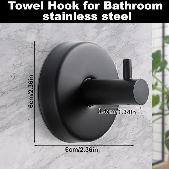 Alt view image 2 of 7 - Suction Cup Hooks for Shower, 4 Pack Black Stainless Steel Suction Hooks | Removable Reusable, Bathroom Towel Hooks Holders, No-Drill Suction Vacuum Hooks Hangers For Towels, Loofahs, Robes And Rv Use