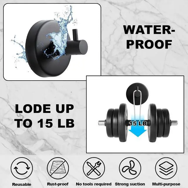 Alt view image 3 of 7 - Suction Cup Hooks for Shower, 4 Pack Black Stainless Steel Suction Hooks | Removable Reusable, Bathroom Towel Hooks Holders, No-Drill Suction Vacuum Hooks Hangers For Towels, Loofahs, Robes And Rv Use