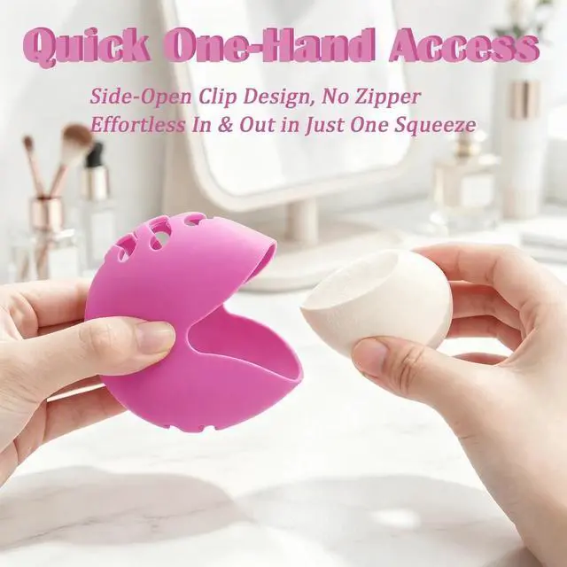 Alt view image 2 of 6 - Makeup Sponge & Beauty Blender Travel Case - Shatterproof Silicone Holder, Portable Storage Organizer (Purple)