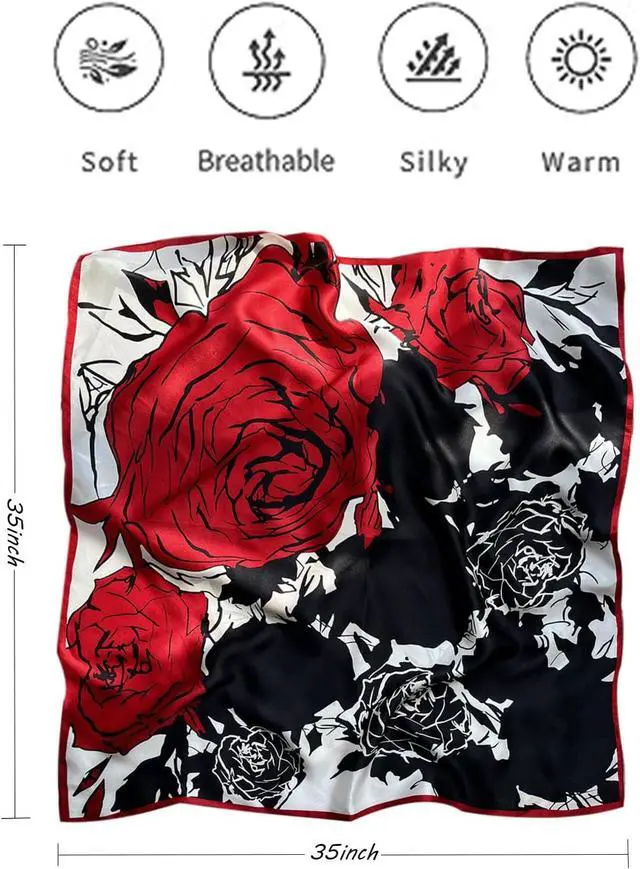 Alt view image 3 of 6 - Hioyiwse Head Scarf For Women Hair Bandana 35" Large Square Satin Wrap Sleeping Neck Silk Satin Hair Scarves Lightweight