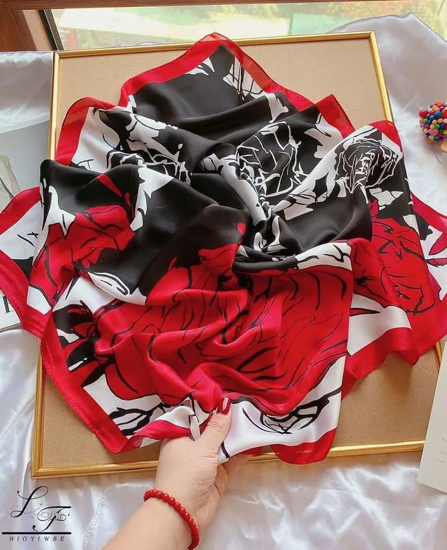 Alt view image 2 of 6 - Hioyiwse Head Scarf For Women Hair Bandana 35" Large Square Satin Wrap Sleeping Neck Silk Satin Hair Scarves Lightweight
