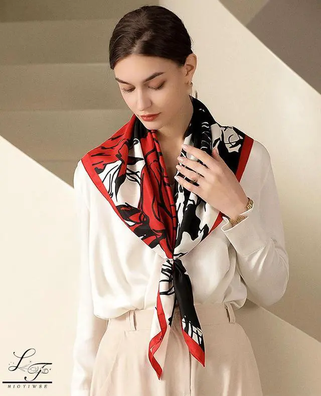 Alt view image 6 of 6 - Hioyiwse Head Scarf For Women Hair Bandana 35" Large Square Satin Wrap Sleeping Neck Silk Satin Hair Scarves Lightweight