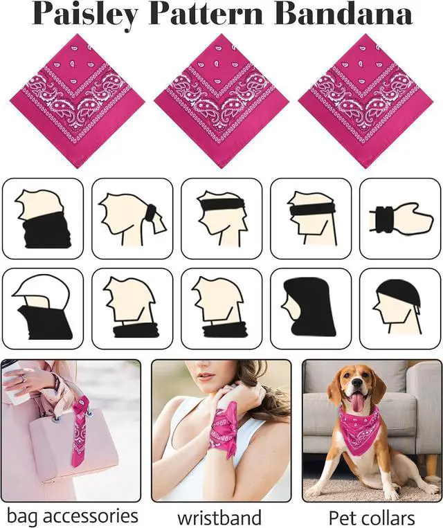 Alt view image 3 of 7 - MEEZY 3/6/10 Pack Bandanas for Women Men, Paisley Pattern Bandana Handkerchiefs Outdoor Multi-Purpose Cowboy 100% Polyester
