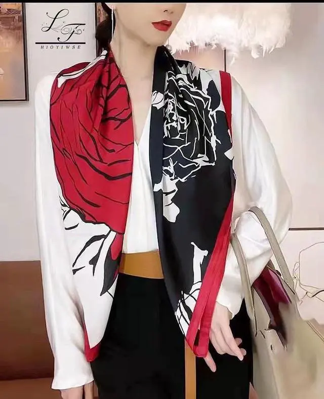Alt view image 5 of 6 - Hioyiwse Head Scarf For Women Hair Bandana 35" Large Square Satin Wrap Sleeping Neck Silk Satin Hair Scarves Lightweight