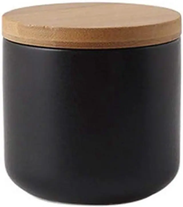Main image of Simcat Small Ceramic Food Storage Jar with Bamboo Lid, Black | Black Canister Jar, Airtight Seal Bamboo Cover, for Loose Tea, Coffee, Spices, Sugar, Snacks, 7oz/200ml Capacity