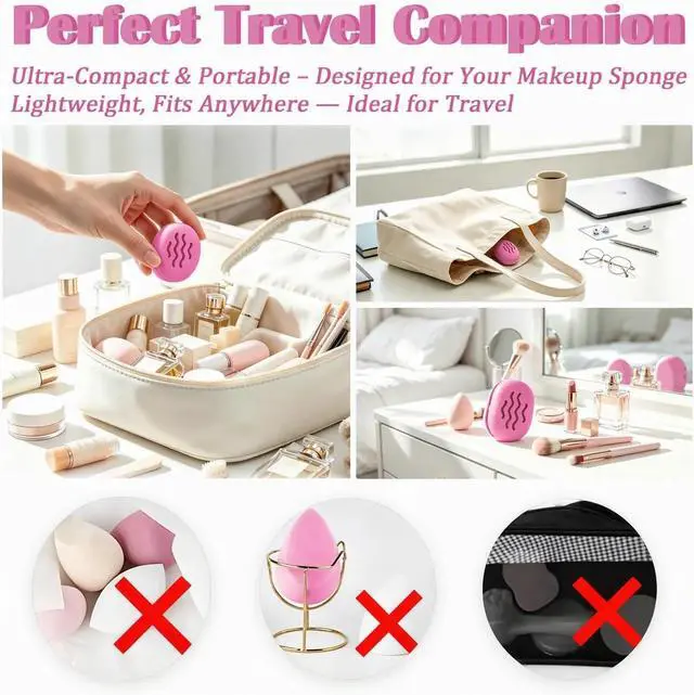 Alt view image 6 of 6 - Makeup Sponge & Beauty Blender Travel Case - Shatterproof Silicone Holder, Portable Storage Organizer (Purple)