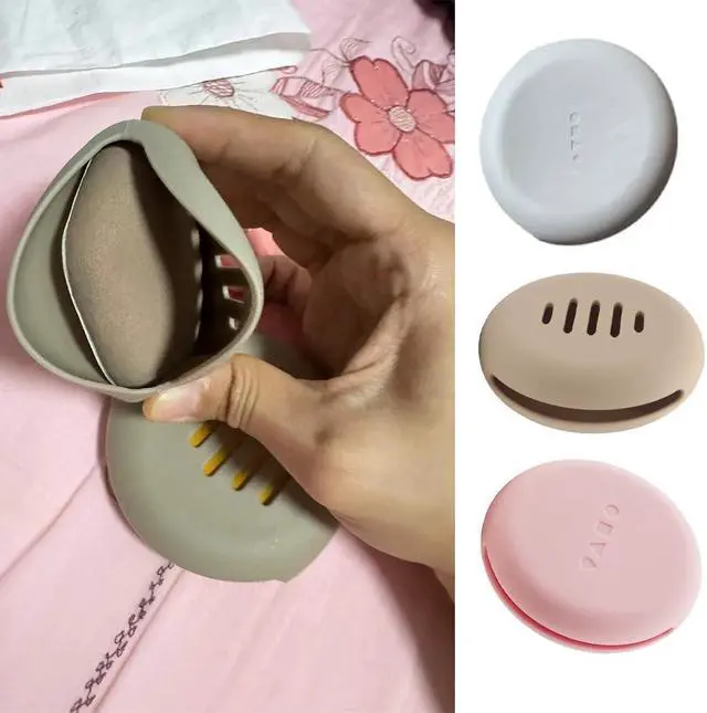 Alt view image 5 of 7 - 6 Pack Powder Puff Travel Case Portable Triangle Powder Puff Holder Silicone Makeup Sponge Protective Container for Beauty Makeup Blenders Sponge Foundation Powder 3 Inch Blending Puffs