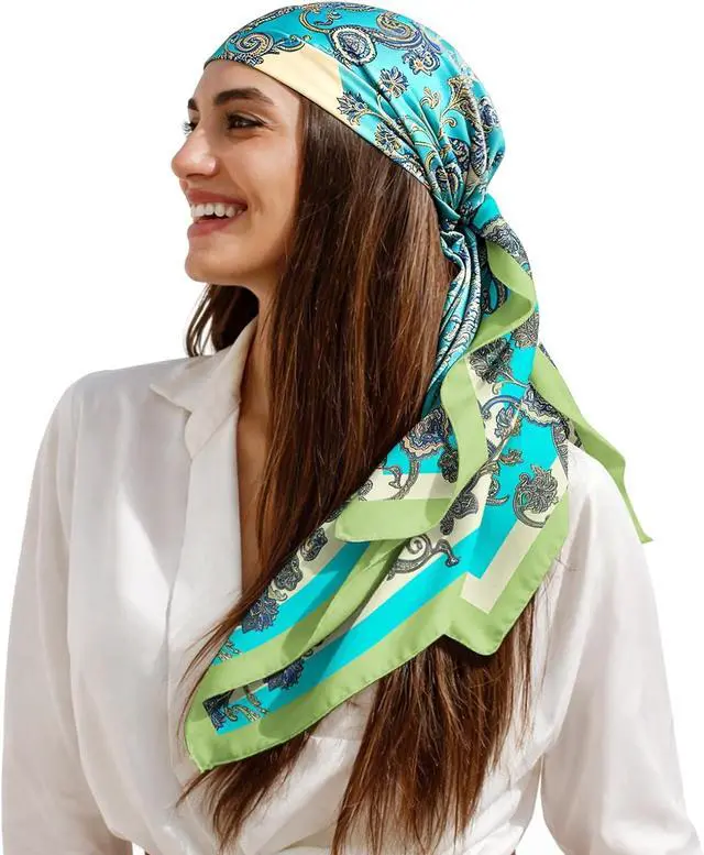Main image of Head Scarf for Women, Satin Hair Scarf Like Silk Bandana, 35" Large Square Scarf for Beach Vacation Summer Fashion