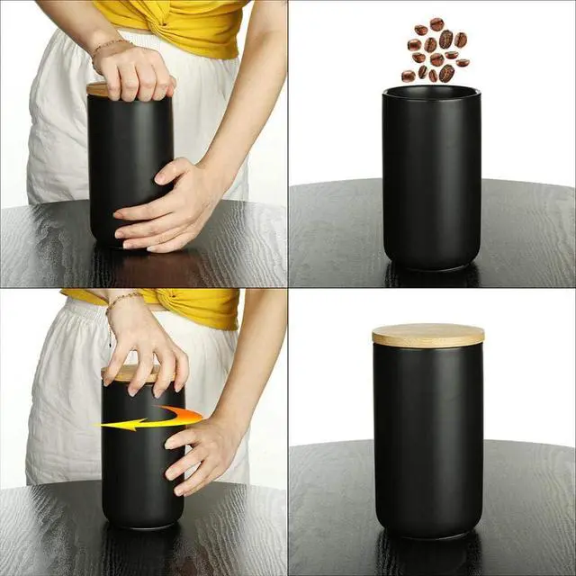 Alt view image 5 of 7 - Simcat Small Ceramic Food Storage Jar with Bamboo Lid, Black | Black Canister Jar, Airtight Seal Bamboo Cover, for Loose Tea, Coffee, Spices, Sugar, Snacks, 7oz/200ml Capacity