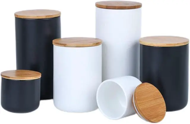 Alt view image 7 of 7 - Simcat Small Ceramic Food Storage Jar with Bamboo Lid, Black | Black Canister Jar, Airtight Seal Bamboo Cover, for Loose Tea, Coffee, Spices, Sugar, Snacks, 7oz/200ml Capacity