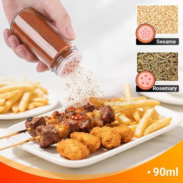 Alt view image 5 of 7 - Segarty 3oz Spice Jar with Stainless Steel Shaker Lids, 3 Pack 90ml Round Spices Jars for Salt and Pepper Storage, Small Glass Seasoning Container Set, Empty Spice Shakers with 7 Stickers and 1 Brush