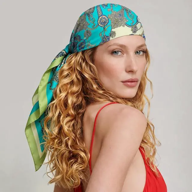 Alt view image 5 of 7 - Head Scarf for Women, Satin Hair Scarf Like Silk Bandana, 35" Large Square Scarf for Beach Vacation Summer Fashion