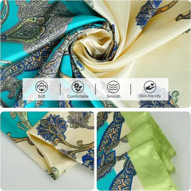 Alt view image 3 of 7 - Head Scarf for Women, Satin Hair Scarf Like Silk Bandana, 35" Large Square Scarf for Beach Vacation Summer Fashion