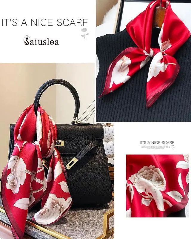 Alt view image 3 of 6 - Saiusloa Neck Scarf For Womens Silky Head Scarves Hair Bandanas Square Scarf Fashion Accessories lightweight