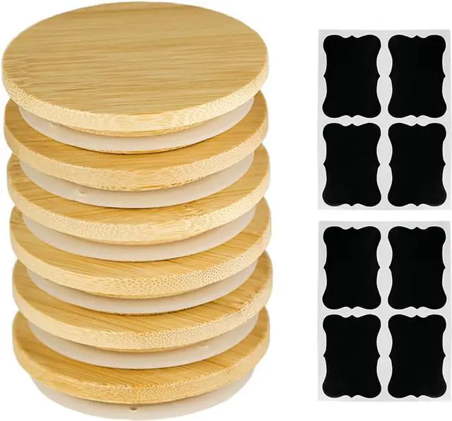 Main image of 6 Pack Oui Yogurt Jar Lids with 8 Labels, Food-Grade Bamboo Lids for 5Oz Oui Yogurt Jars, Reusable Wooden Canning Covers Perfect for Oui Yogurt Bottle(Jar not Included)