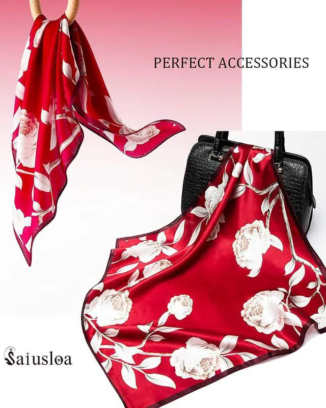 Alt view image 6 of 6 - Saiusloa Neck Scarf For Womens Silky Head Scarves Hair Bandanas Square Scarf Fashion Accessories lightweight