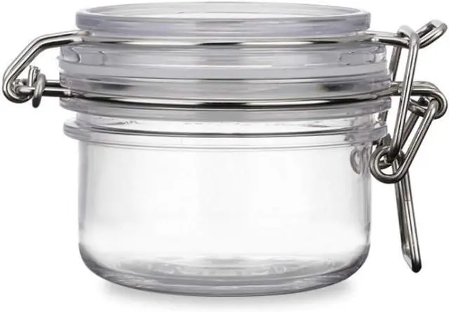 Main image of mollensiuer 2Pcs 4 Oz/120ml Clear Round Plastic Home Kitchen Storage Sealed Jar Bottles with Leak Proof Rubber and Hinged Lid for Spices, Candy, Gift, Arts and Crafts Storage Multi-purpose Container