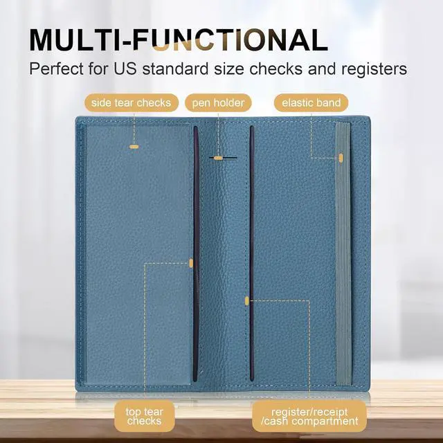 Alt view image 2 of 7 - CASMONAL Checkbook Cover for Women and Men, Check Book Holder for Personal | PU Leather with Elastic Band, Transparent PVC Divider for Duplicate Checks, RFID Blocking