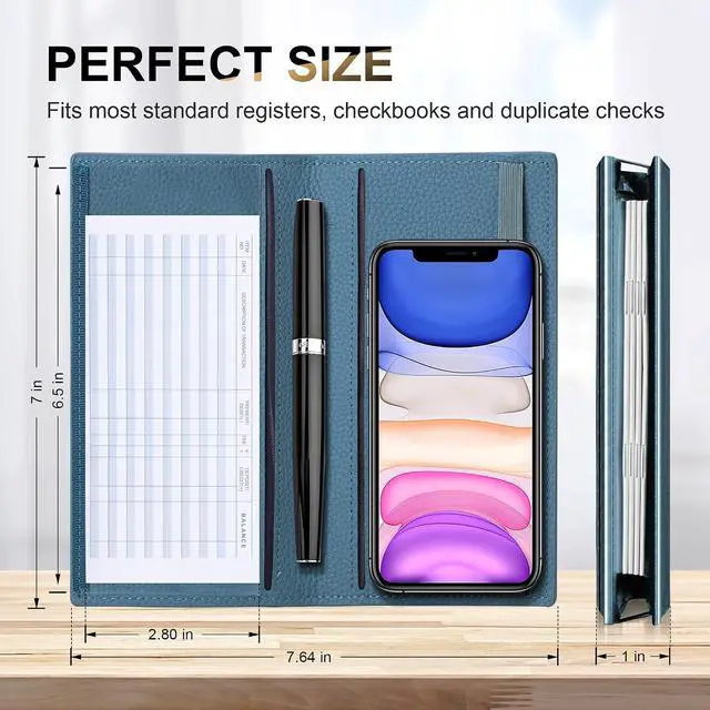 Alt view image 5 of 7 - CASMONAL Checkbook Cover for Women and Men, Check Book Holder for Personal | PU Leather with Elastic Band, Transparent PVC Divider for Duplicate Checks, RFID Blocking