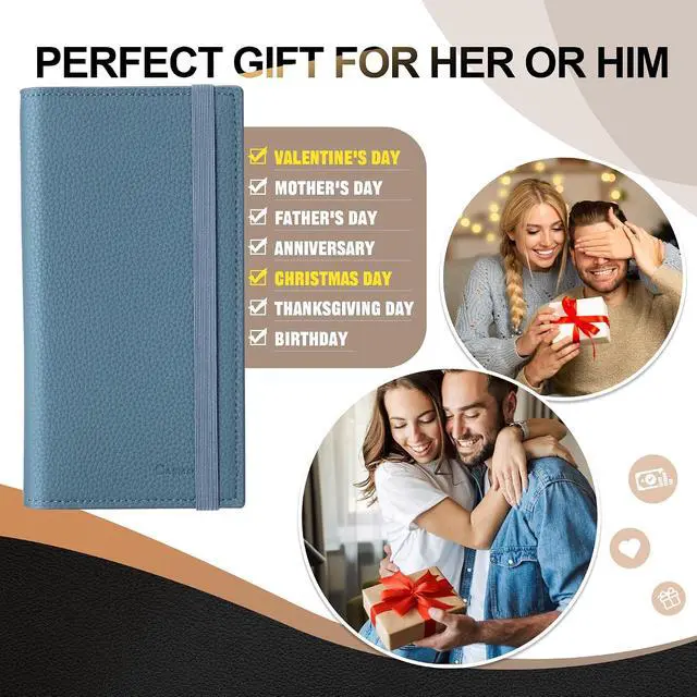 Alt view image 6 of 7 - CASMONAL Checkbook Cover for Women and Men, Check Book Holder for Personal | PU Leather with Elastic Band, Transparent PVC Divider for Duplicate Checks, RFID Blocking