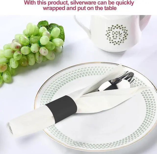 Alt view image 4 of 7 - Germiwipe 500 Pcs Napkin Bands,Paper Napkin Rings Self-Adhesive, (Black) | Silverware Wraps Bands Perfect for Birthday Parties, Weddings, Family Reunion & Events