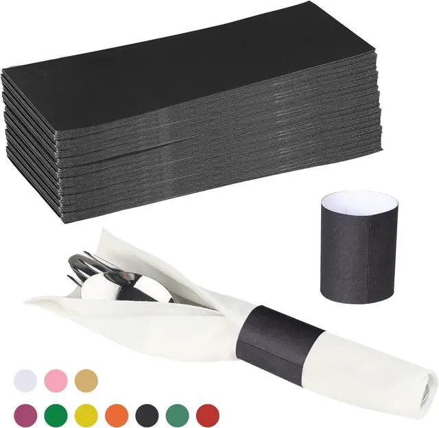 Main image of Germiwipe 500 Pcs Napkin Bands,Paper Napkin Rings Self-Adhesive, (Black) | Silverware Wraps Bands Perfect for Birthday Parties, Weddings, Family Reunion & Events