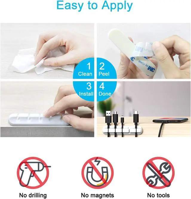 Alt view image 6 of 7 - INCHOR Cord Organizer for Desk, Cable Organizer Cable Holder 3 Pack White