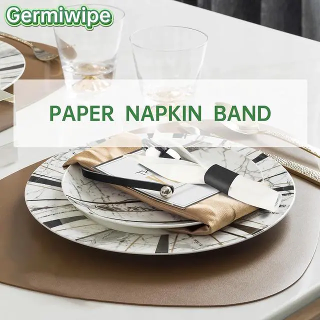 Alt view image 7 of 7 - Germiwipe 500 Pcs Napkin Bands,Paper Napkin Rings Self-Adhesive, (Black) | Silverware Wraps Bands Perfect for Birthday Parties, Weddings, Family Reunion & Events