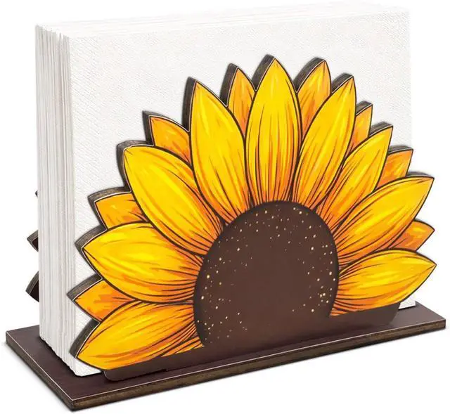 Main image of Rustic Sunflower Wooden Napkin Holder for Table, Sunflower Cottagecore Wood Napkin Holder for Farmhouse Kitchen Dining Room Decor Napkins Tissue Dispenser