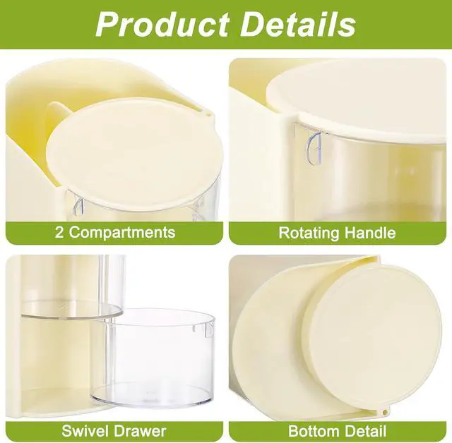 Alt view image 6 of 7 - Rotating Hair Accessories Organizer with Comb Holder,2-Layer,Beige | Rotating Hair Tie Organizer for Clips, Bows, Makeup Brushes & Sponges, Clear Desktop Storage for Bathroom