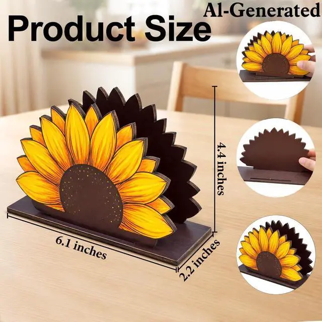 Alt view image 2 of 7 - Rustic Sunflower Wooden Napkin Holder for Table, Sunflower Cottagecore Wood Napkin Holder for Farmhouse Kitchen Dining Room Decor Napkins Tissue Dispenser