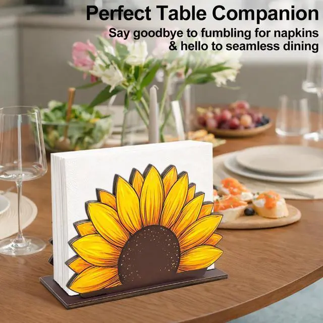 Alt view image 5 of 7 - Rustic Sunflower Wooden Napkin Holder for Table, Sunflower Cottagecore Wood Napkin Holder for Farmhouse Kitchen Dining Room Decor Napkins Tissue Dispenser