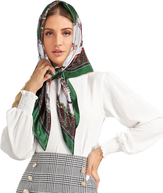 Alt view image 4 of 7 - EXTREE Women's 35 inch Fashion Headscarf Silk Satin Scarf for Hair Wrapping at Night Bandana Square Scarf for Sleeping