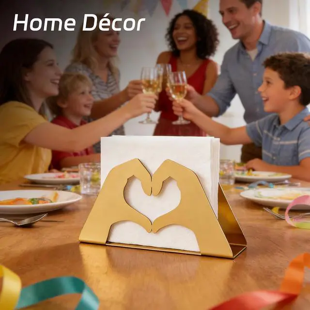 Alt view image 3 of 7 - Love Heart Napkin Holder, Gold Metal Napkin Holder for Table | Rust-resistant metal, 5.5×1.5×3 inch size, holds napkins, letters and invitations for kitchen, dining table and wedding decor
