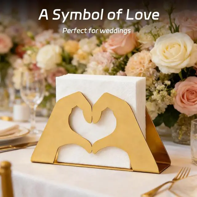 Alt view image 4 of 7 - Love Heart Napkin Holder, Gold Metal Napkin Holder for Table | Rust-resistant metal, 5.5×1.5×3 inch size, holds napkins, letters and invitations for kitchen, dining table and wedding decor